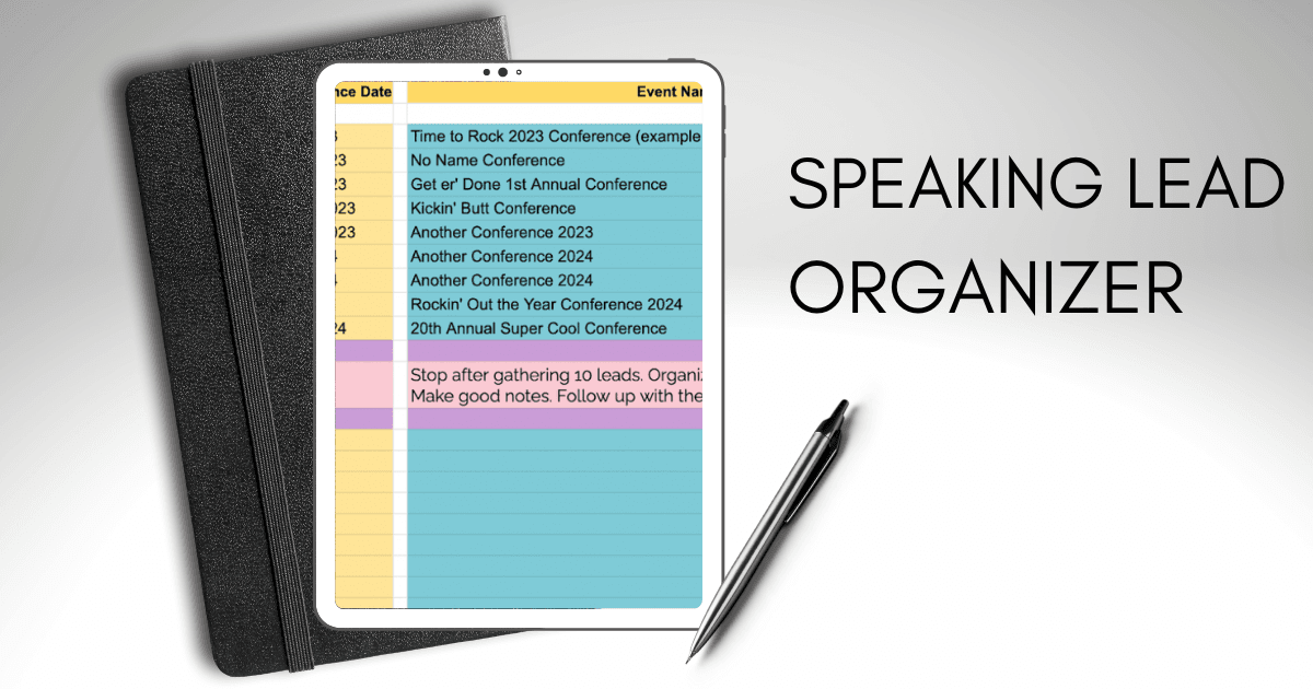 Speaking Lead Organizer! This isn't just an organizer; it's your ticket to stress-free gig booking. This little gem's gonna make sure you're locked in and on a roll. We're talking about a tool that'll help you keep everything in check and your game plan on point. No more losing track, okay?